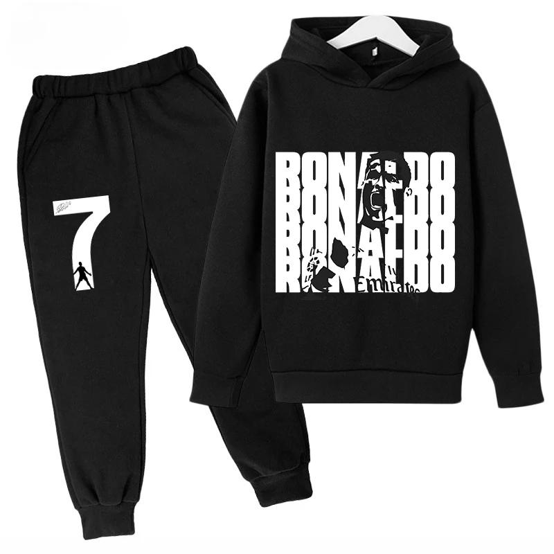 Children's Sports Hoodie Set  Sweatshirt Pants 2-piece Set for Boys and Girls Ronaldo Avatar Printed Kids Clothes Girls
