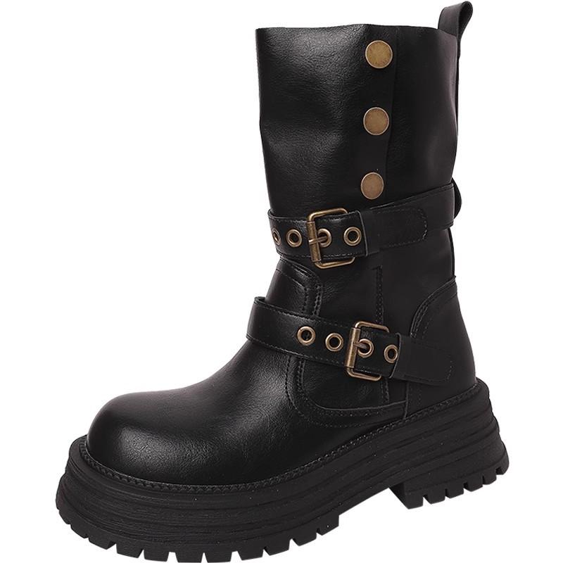 British style versatile retro Martin boots women's 2024 autumn and winter new models can be folded Western denim thick heel medium tube short boots