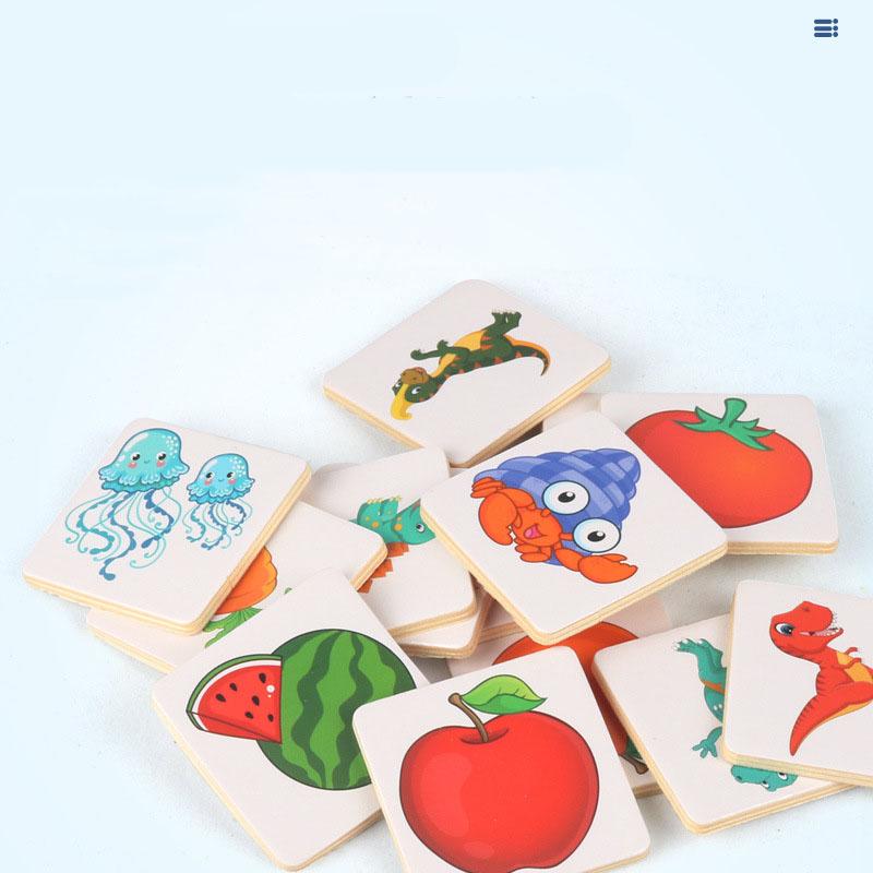 Montessori Wooden Logic Thinking Pairing Puzzle Cognitive Board - Fruit & Animal Matching Educational Enlightenment Game