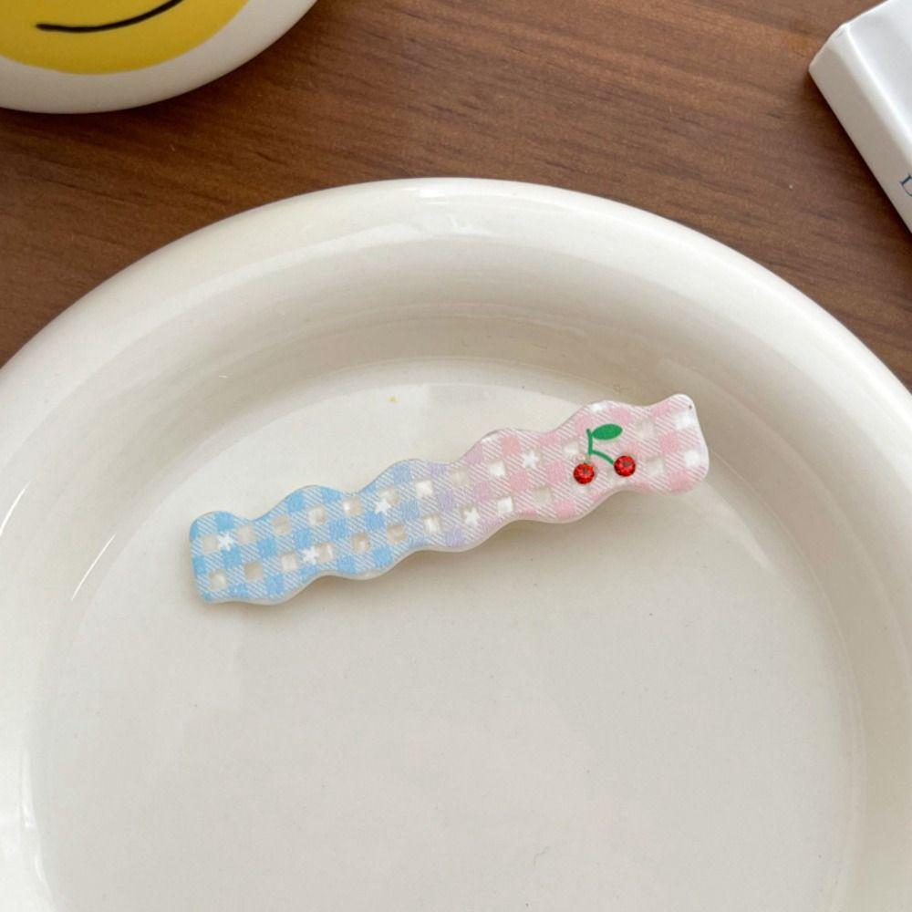 

Traceless Cherry Hairpin Checkerboard Makeup Barrettes Creative Fruit Bangs Clip Travel