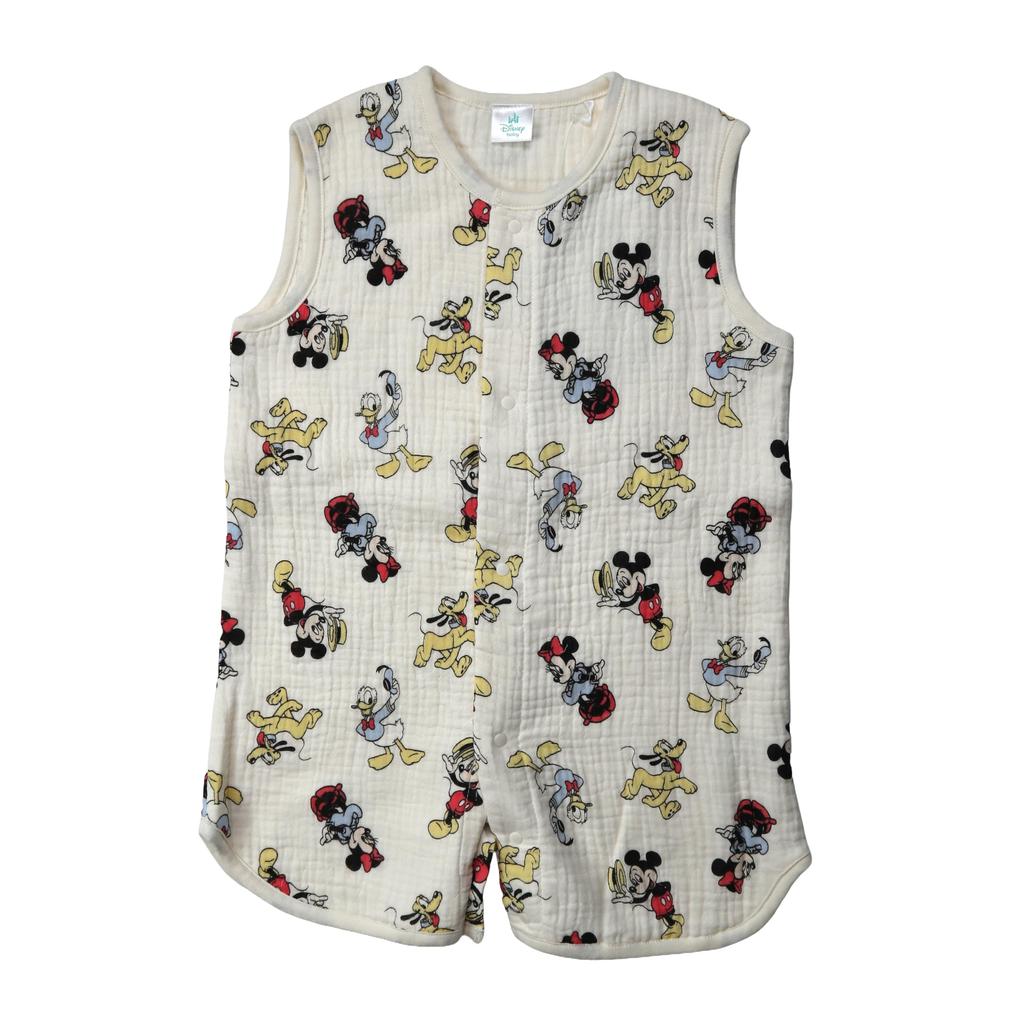 Takihyo Disney Mickey Friends Baby Vest Long Muslin 215105610 & Sleeper, 2-Way Vest, 6-Layer Gauze, Off-White,