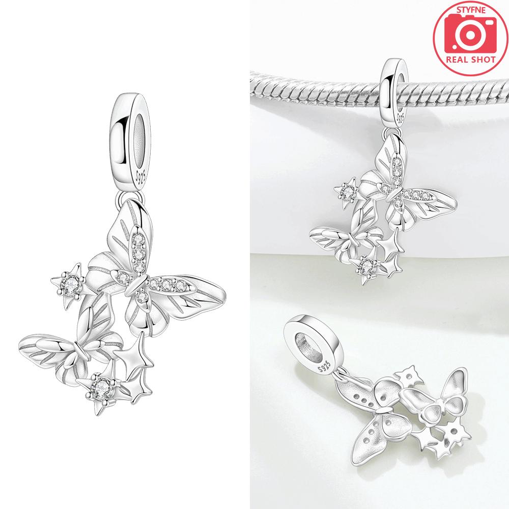 charms copper original Blue zirconia simple butterfly swan pendant beads fit bracelet women jewelry diy fine gift making