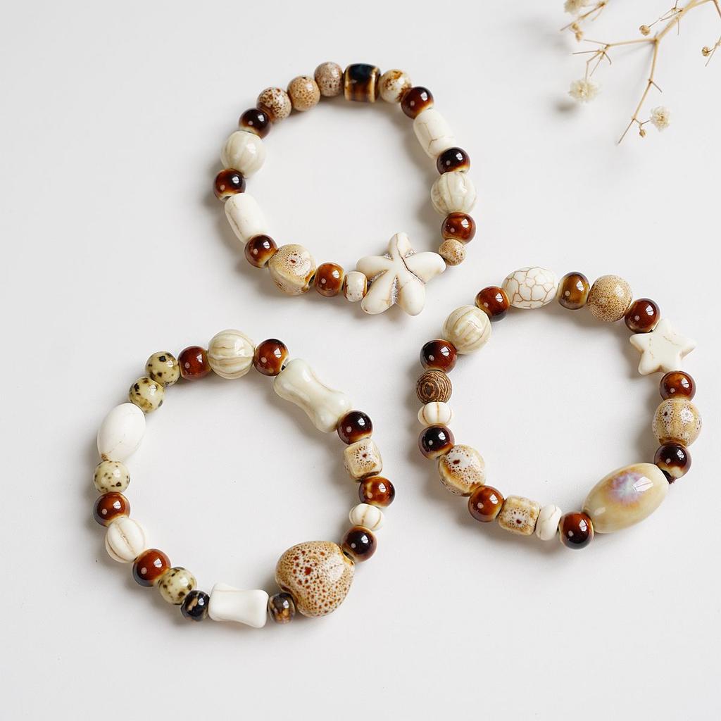 Dunhuang Color Jingdezhen Ceramic Bracelet Original New Chinese Ancient Style Beaded Simple Popular Bracelet Female
