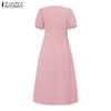 ZANZEA Lässiges Damen-Sommerkleid mit Rundhalsausschnitt und kurzen Ärmeln