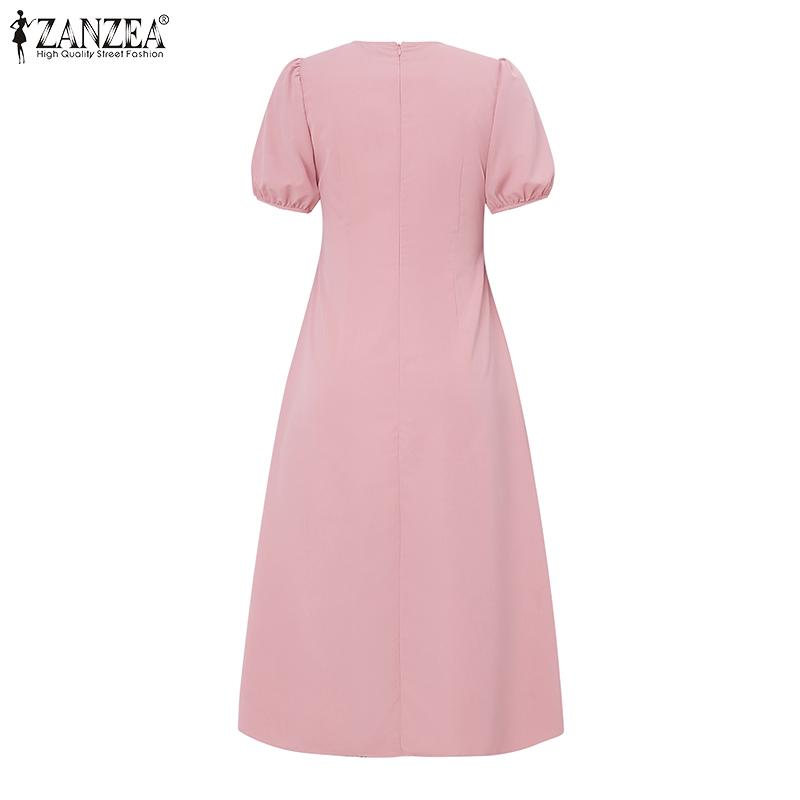 ZANZEA Lässiges Damen-Sommerkleid mit Rundhalsausschnitt und kurzen Ärmeln