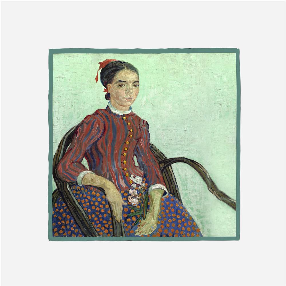 

53CM Small Square Scarf French Style Lady Portrait Printed Twill Satin Ladies Neck Scarf Women s Bandana Hijab Bag Neckerchief 53x53cm