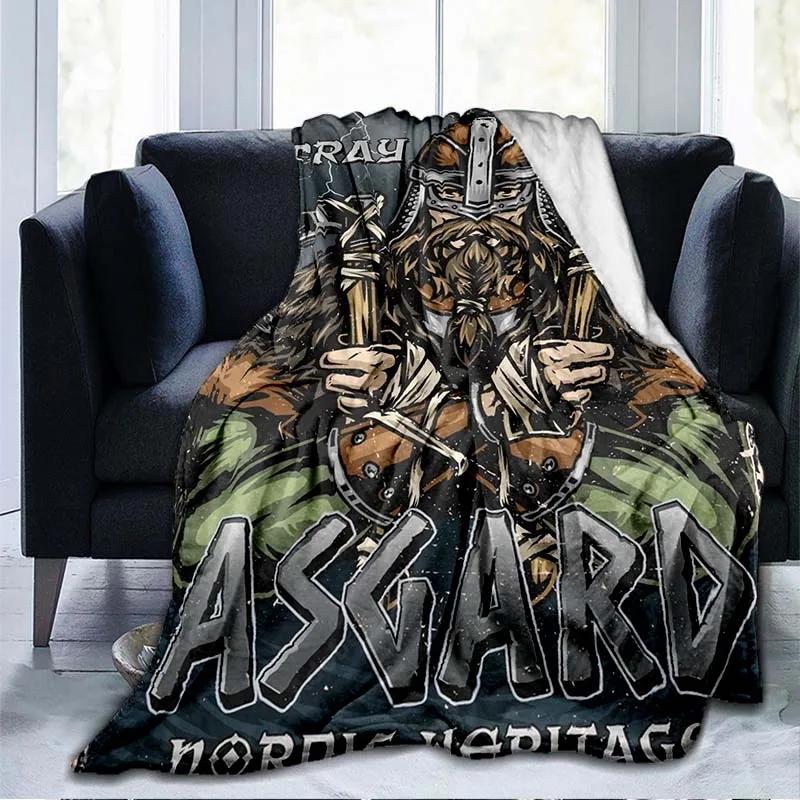 The Vikings Ancient Scandinavian Norse Runes Axes 3D Soft Throw Blanket Lightweight Flannel Warm Blanket for Bedroom Couch Sofa