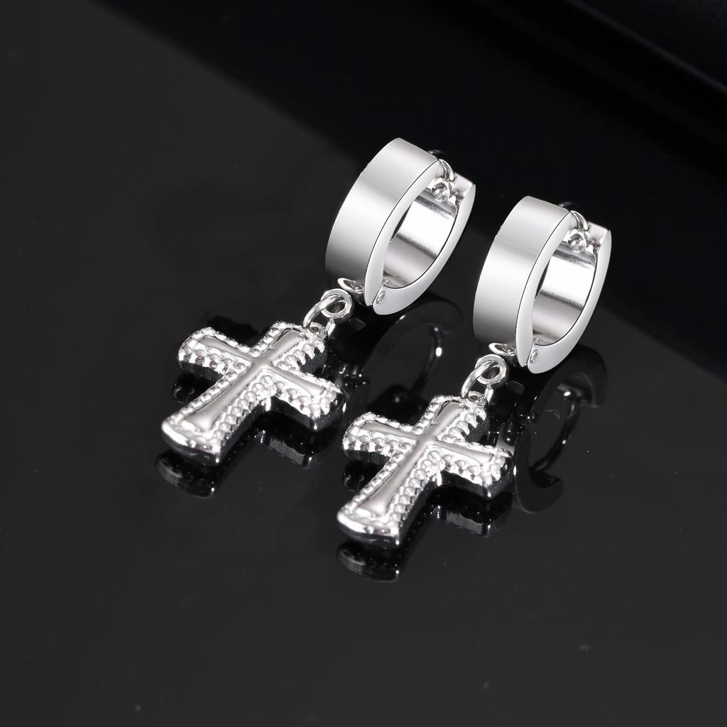 Stylish Cross Dangle Earrings for Men Boys,Stainless Steel Cross Huggies Hoop Earring,Trendy Jewelry Gifts