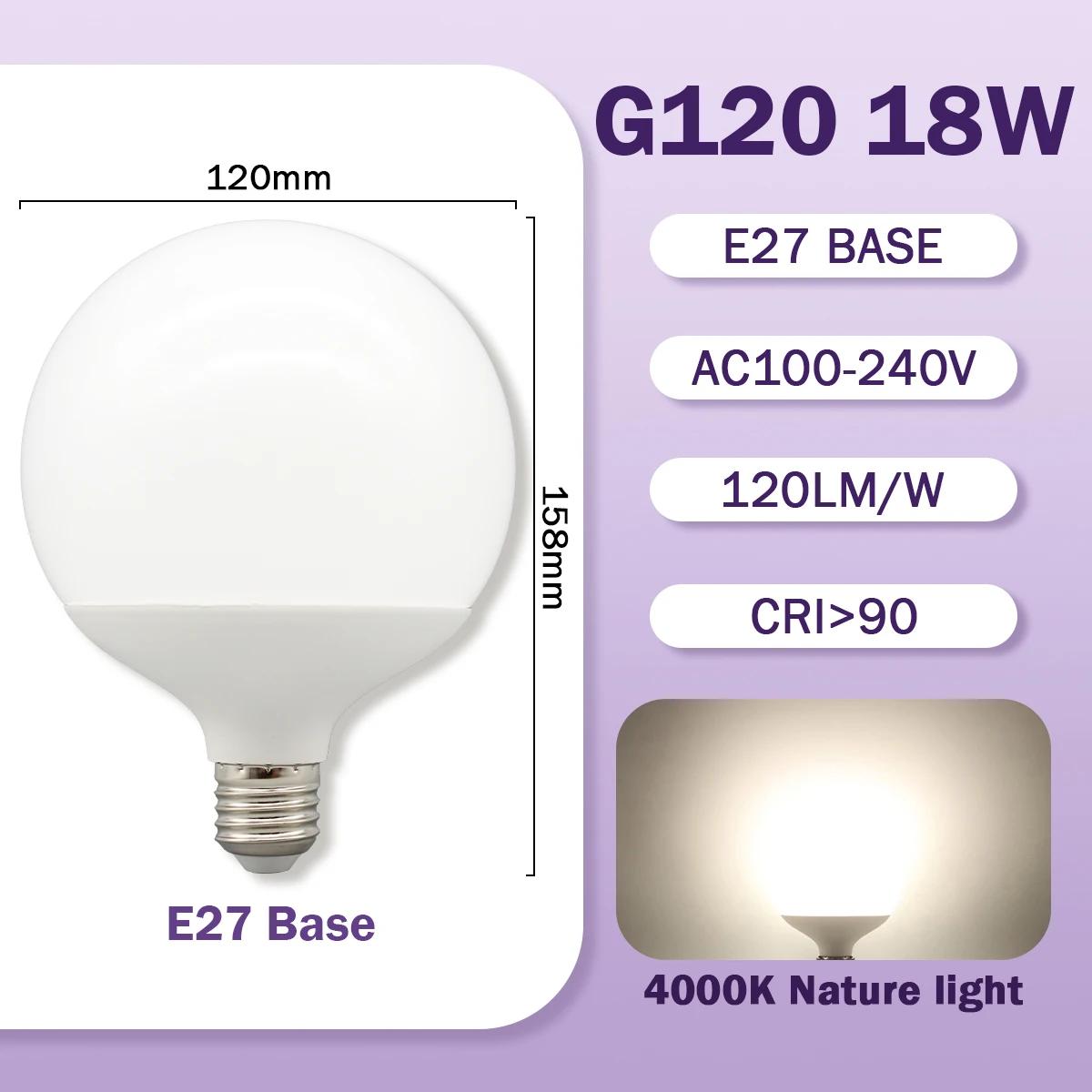

G80 G95 G120 Светодиодная лампа E27 10 Вт 15 Вт 18 Вт 120 лм/Вт AC 220 В 127 В CRI90 Энергосберегающая глобальная лампада ампульная лампа туалетные лампочки AC100-240V