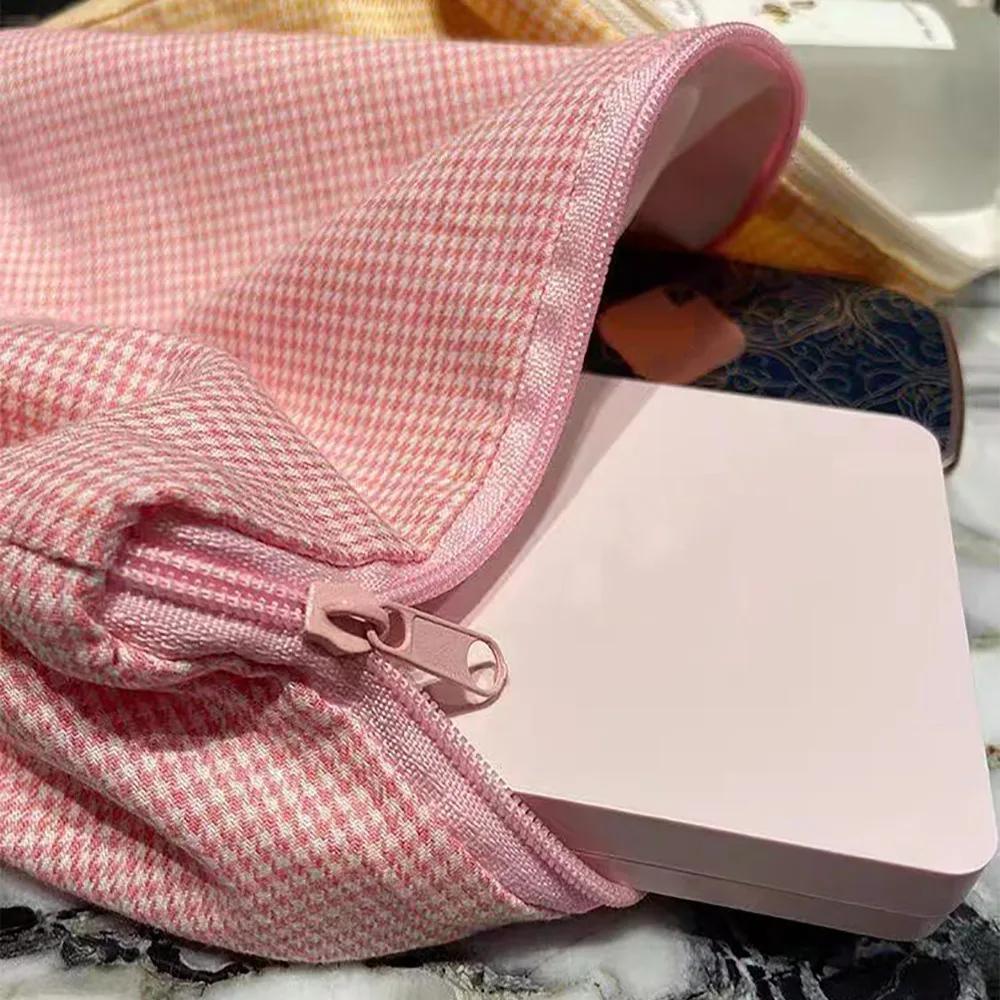 Fashion Cotton Cosmetic Bag Large Capacity Checkered Storage Handbag Pink/Blue/Yellow Makeup Bag Women