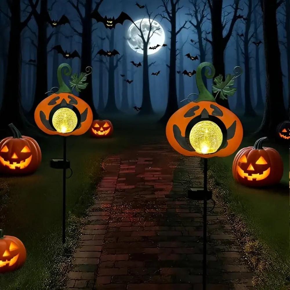 1/2PCS Solar Halloween Pumpkin Lawn Lights Outdoor Garden Decorative Warm White Solar Lights for Patio Pathway Halloween Decor