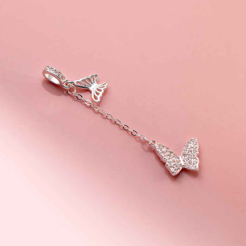 Exquisite S925 Sterling Silver Zirconia Butterfly Tassel Pendant DIY Bracelet Necklace Permanent Jewelry Findings Components