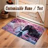 Horse Theme Soft Crystal Velvet Rug Custom Name & Text Print Non Slip Floor Rug for Bedroom Living Room