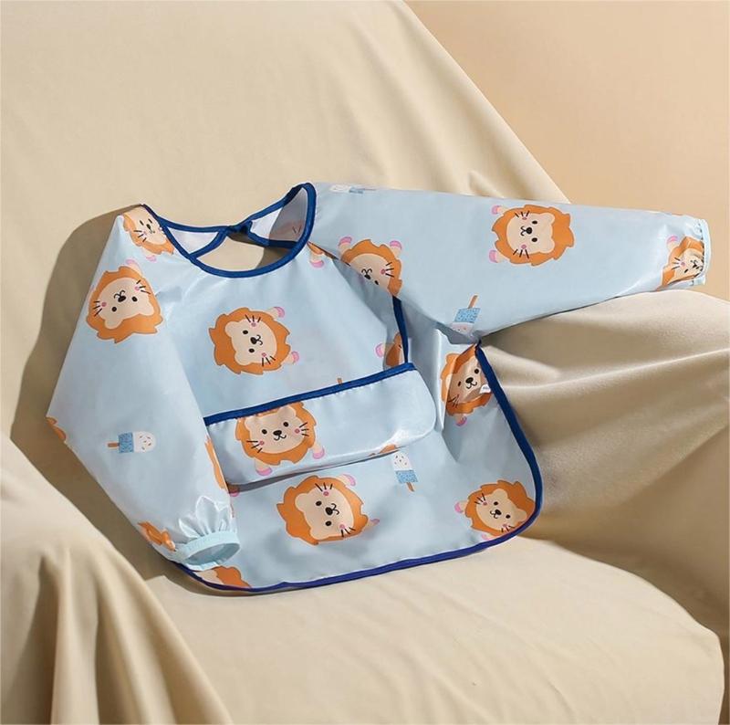 Miękki Lekki Śliniak do Karmienia Dziecka z Pełnym Zakryciem Rękawów, Wielofunkcyjny Fartuch z Kieszenią na Jedzenie dla Niemowląt i Małych Dzieci