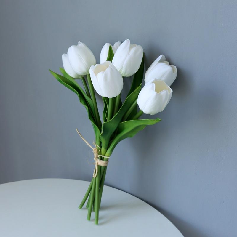Morandi light luxury tulip simulated flower fake bouquet interior decoration tabletop ornament wedding hand holding artificial flower белый