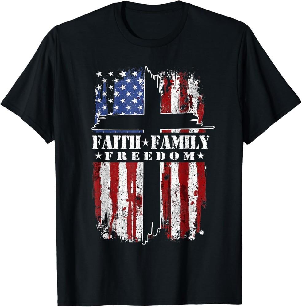 Vintage USA Flag Faith Family Freedom Patriotic Christian T-Shirt