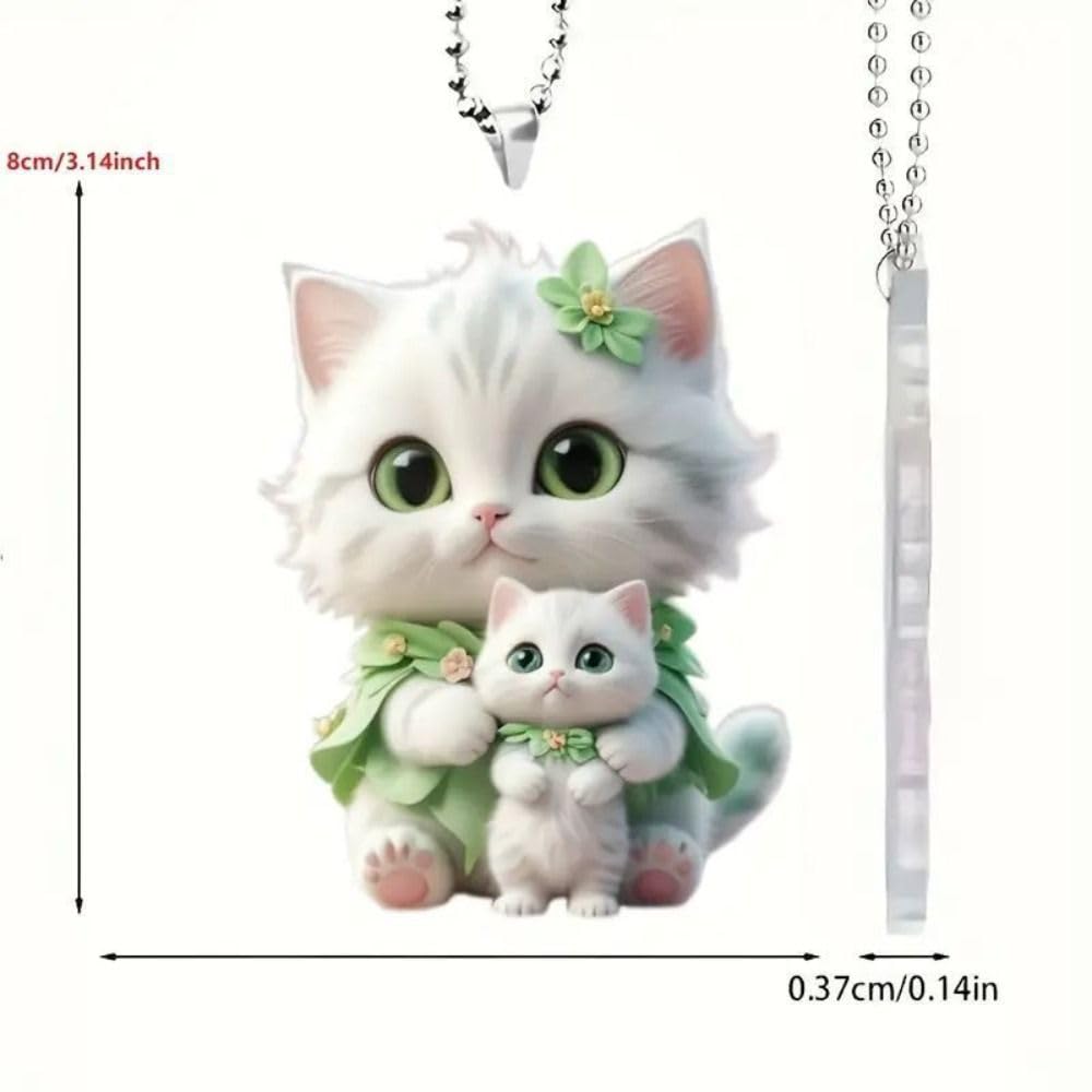 Cat Car Hanging Decoration Cartoon Acrylic Car Hanging Ornament Rearview Mirror Car Decoration Gift with Chain