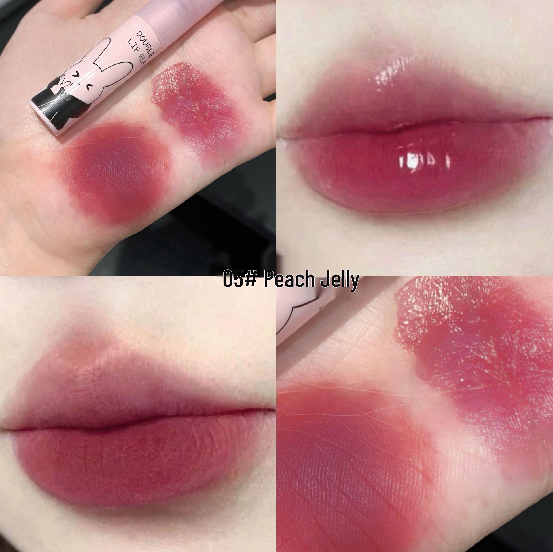 Gegebear Double-Ended Long-Lasting Matte Lip Glaze - Soft Mist, Mirror Finish, Non-Transfer, Whitening Effect