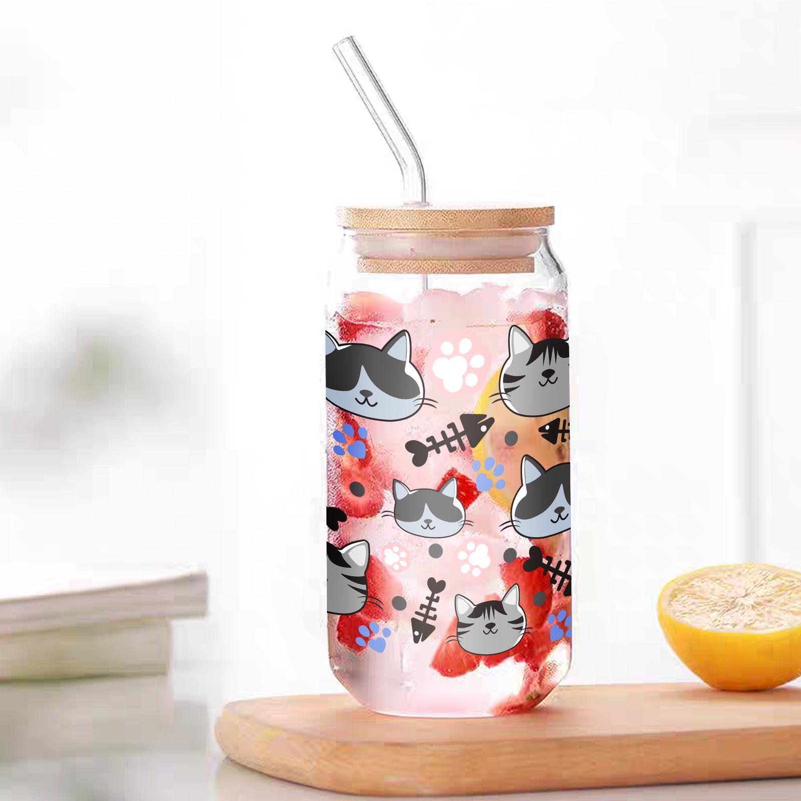 

Милый кошачий узор 3D-печать 16 унций стеклянная кружка Мейсон банка бутылки для воды с бамбуковой крышкой и соломинкой стакан для питья кружка для соды, льда, кофе 501-600ml