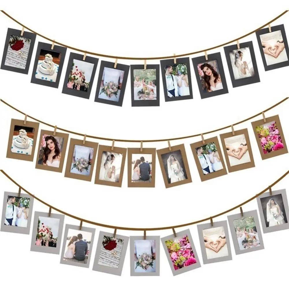 10 Pcs 2M Rope DIY Kraft Paper Picture Frame with Clips Picture Photo Frame  Home
