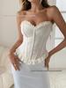 Top ajusté sans bretelles en dentelle patchwork style euro-américain pour femme
