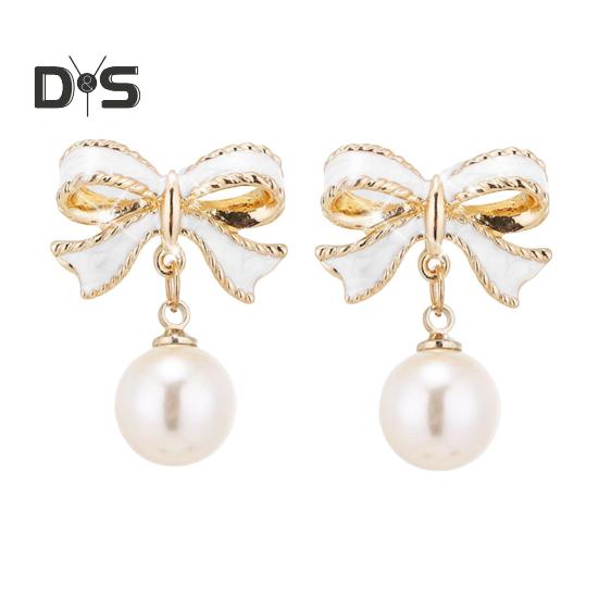 

Серьги-бантики для женщин, искусственный жемчуг, подвесные серьги-бантики, ювелирные украшения на День святого Валентина, подарки для девочек белый