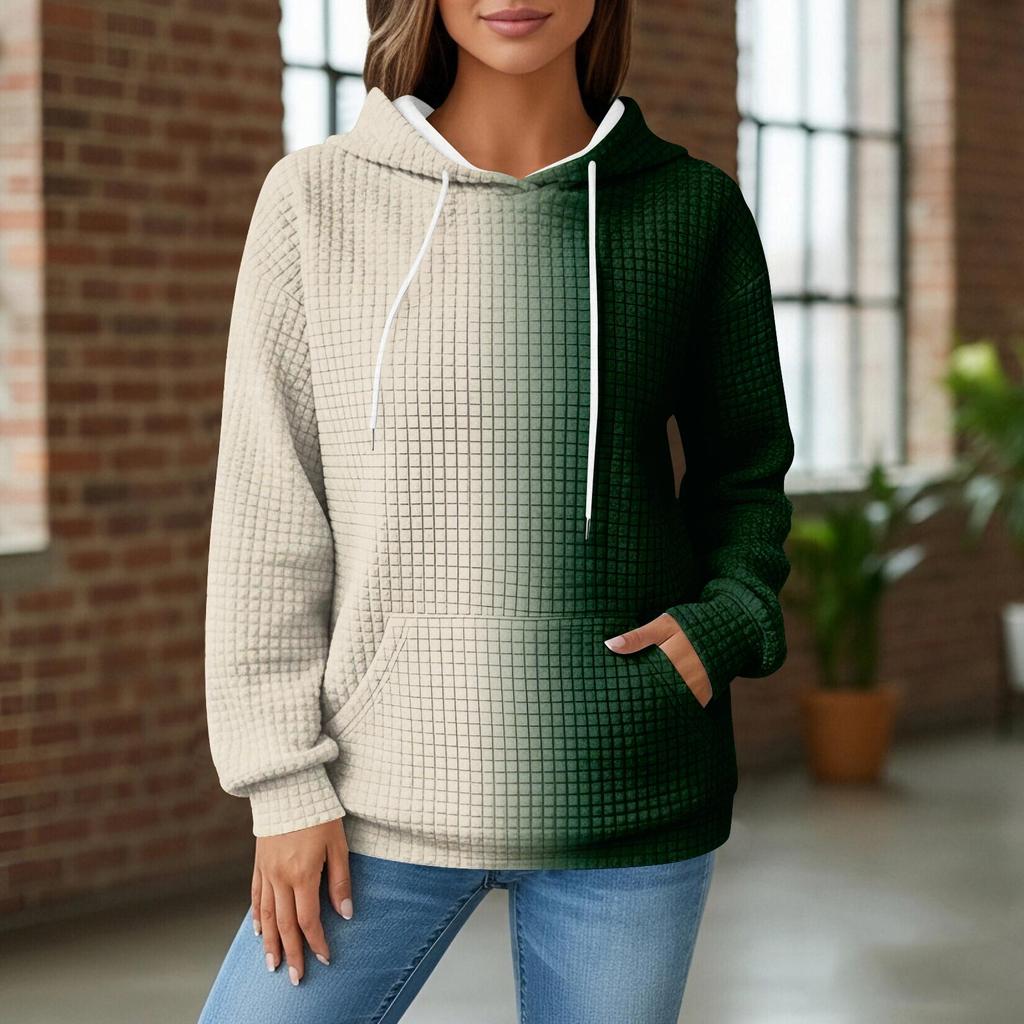 Women's Knit Hoodie - Long Sleeve Pullover with Pocket, Casual Loose-Fit Sweatshirt for Daily Wear/Outdoor
