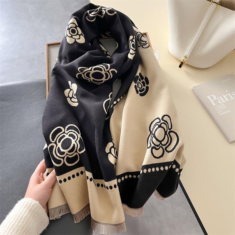 Sciarpa invernale in cashmere da donna, pashmina floreale, scialli e stole di marca di lusso, sciarpa, hijab, stole da viaggio, coperta calda