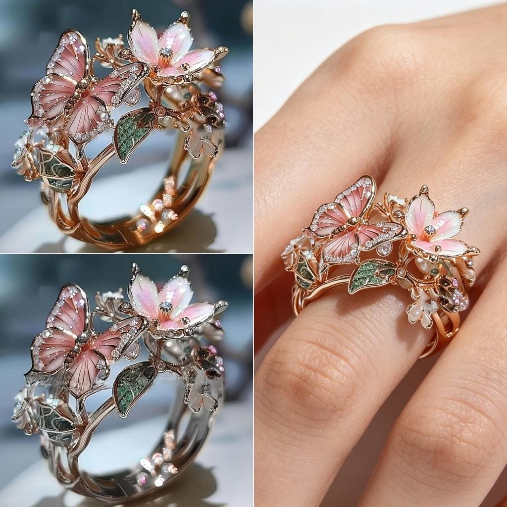 Aesthetic Flower Butterfly Delicate Vintage Rings for Women Elegant Charm Synthetic Zirconia Wedding Banquet Jewelry Accessories