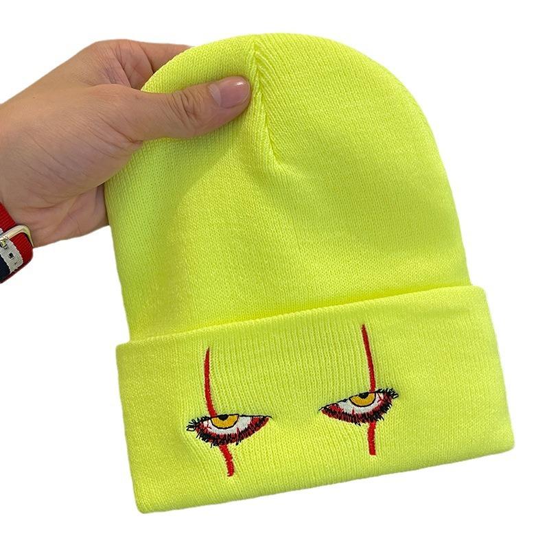 Autumn and Winter Personalized Funny Woolen Hat for Women Clown Eyes Embroidered Knitted Hat Versatile Warm Hip Hop Pullover Cold Hat for Men