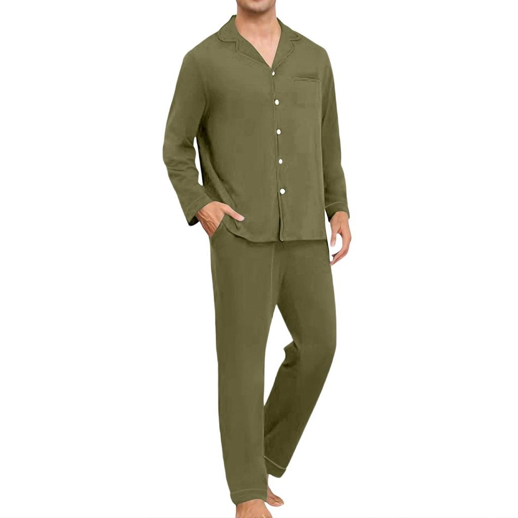 Men's Comfortable Button-Down Pajama Set Long Sleeve Loungewear for Sleep and Home