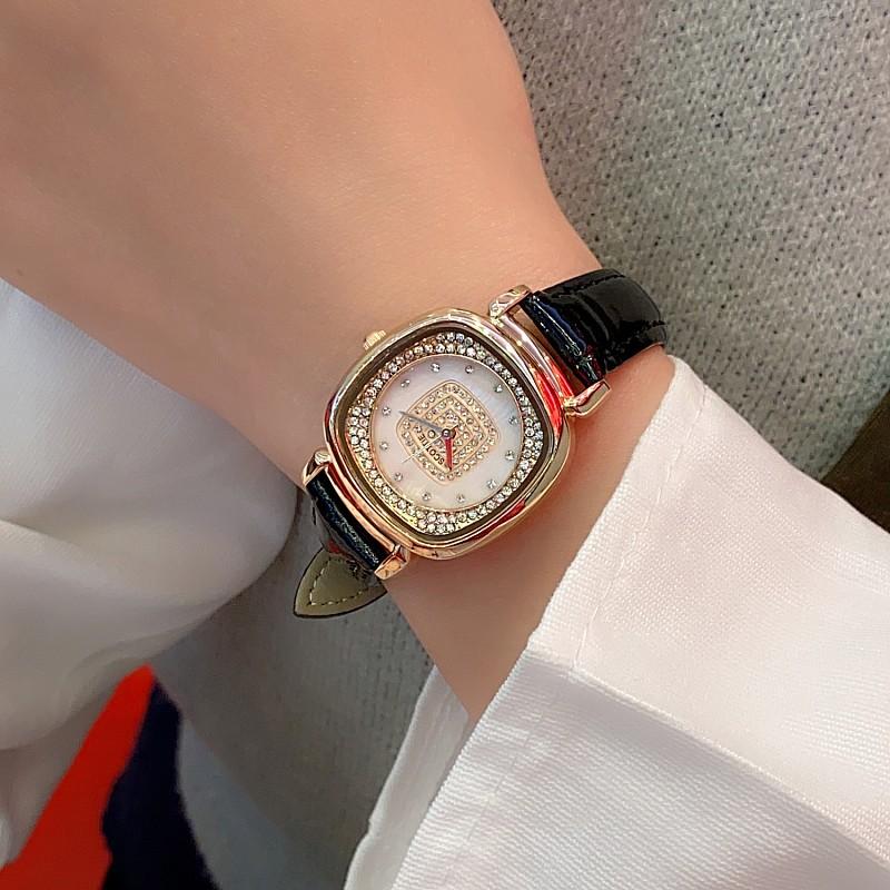 Square Full Diamond Fashion Watch Women S Temperament Diamond-Encrusted Small Dial Wind Leather Strap Watch