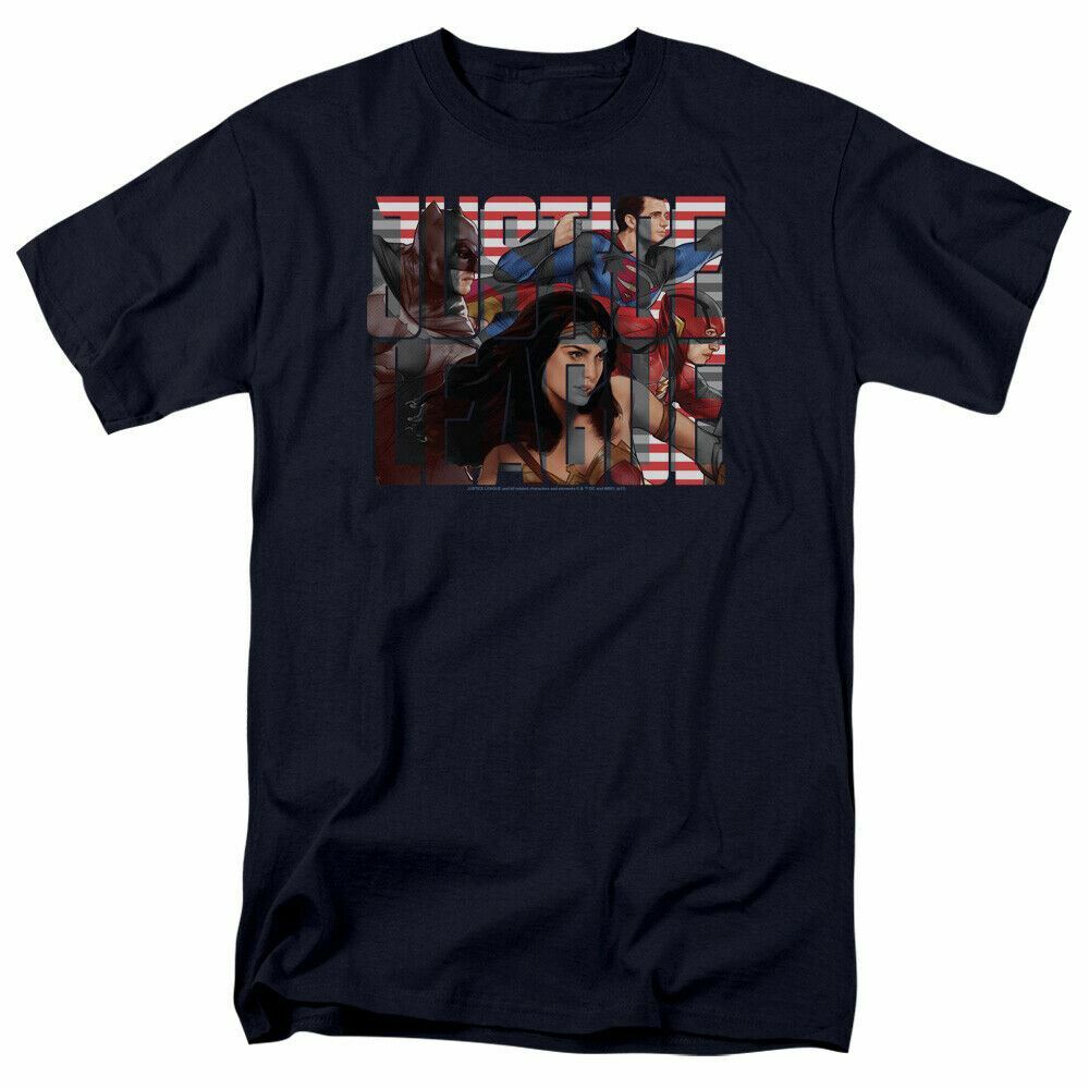 

Justice League Rally T Shirt Licensed Comic Book Movie Tee Classic New Navy Blue S