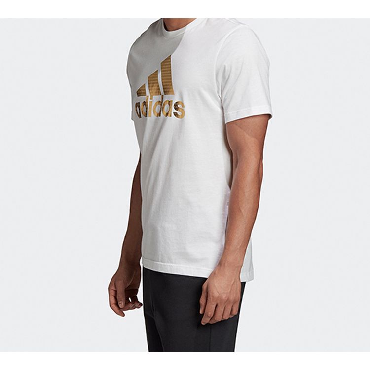 Adidas Universal Foil Metallic Letter Short Sleeve T-Shirt Men Tops White GE4700