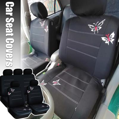 1/4/9pcs Butterfly Embroidery Black Car Seat Cover Elastic All-inclusive Butterfly Print Universal Women's Auto Cushion Covers