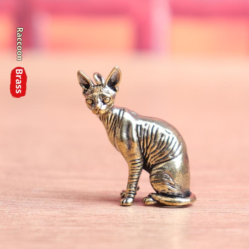 Massiv Messing Nacktkatze Kleine Statue Desktop Ornamente Vintage Tierfiguren Modell Glückliche Heimdekorationen Handwerk Zubehör
