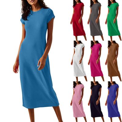 Damen Frühling Sommer Kurzarm Wasserfallausschnitt Fließendes Midikleid Partykleid