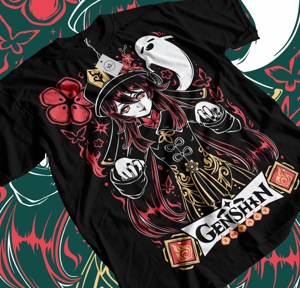 Anime Genshin Impact Hutao Graphic Black TShirt Size S4xl S