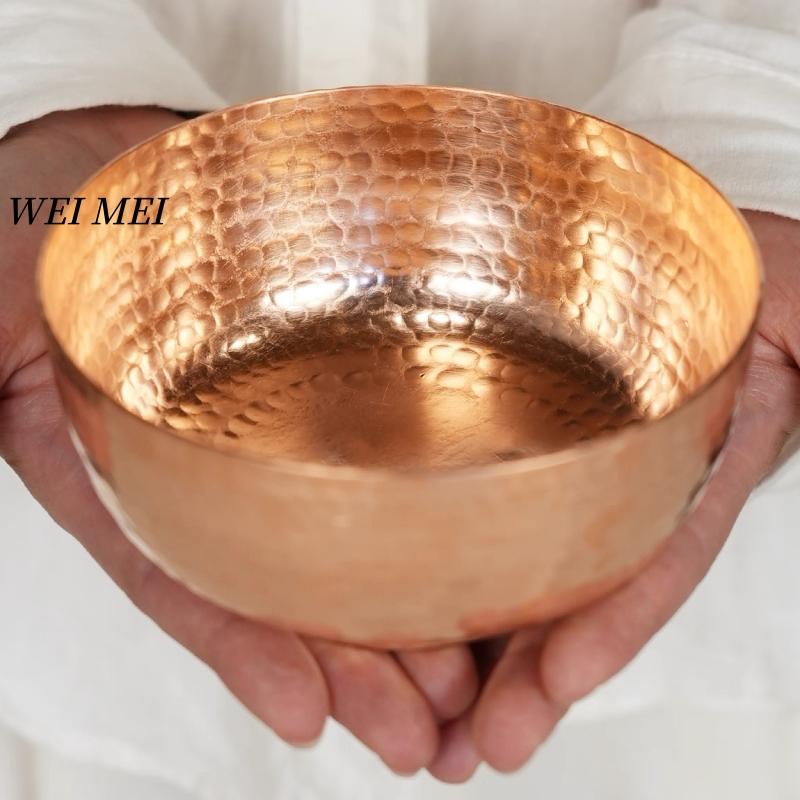 קערת נחושת טהורה בעבודת יד, קערת מרק פיקניק עבה וינטג' עם מרקם מוכה פטיש, קערת נחושת ניידת לקמפינג ולבית, 12 ס"מ
