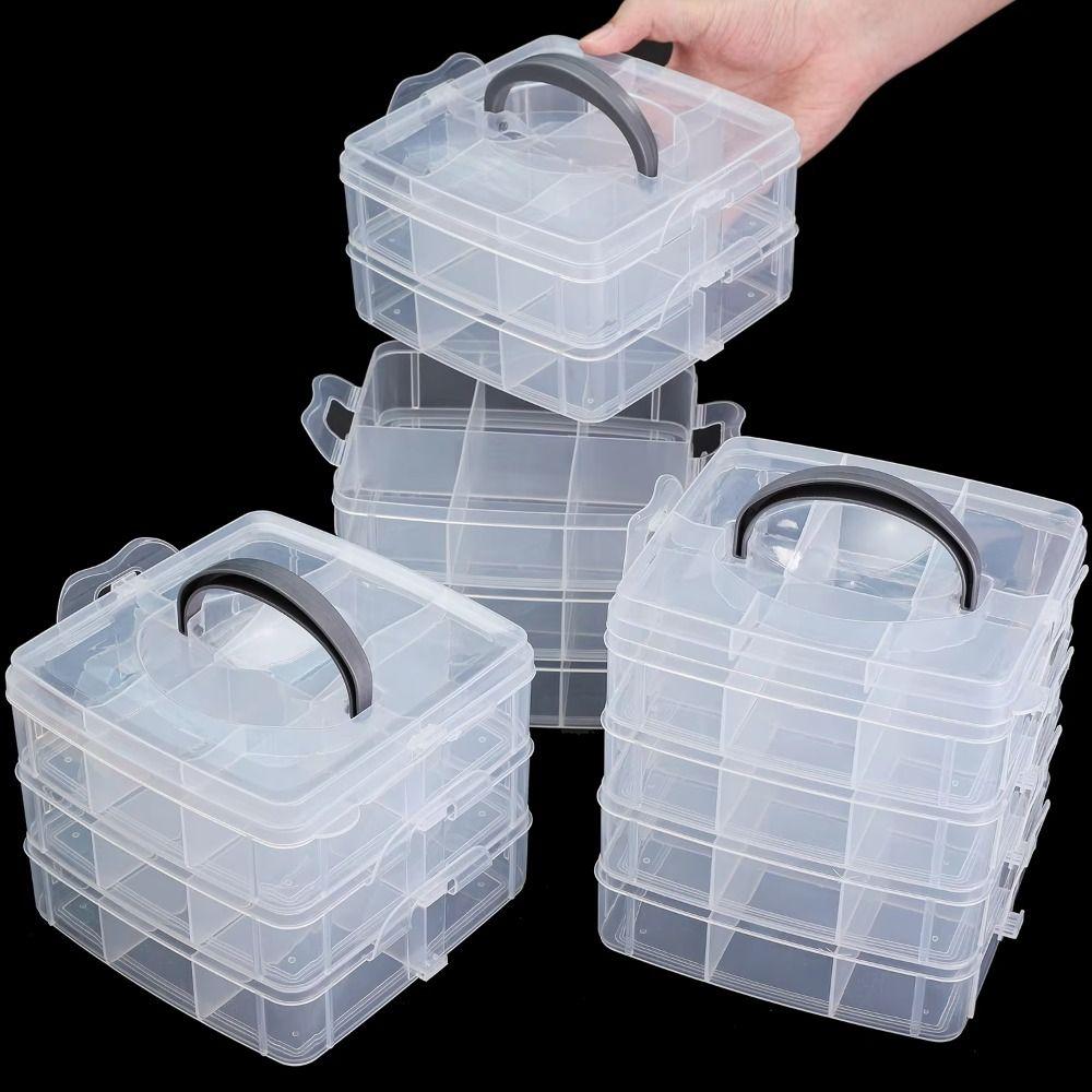 3-layers Plastic Storage Box Detachable Crafts Tool Case  Rings Jewelry Display