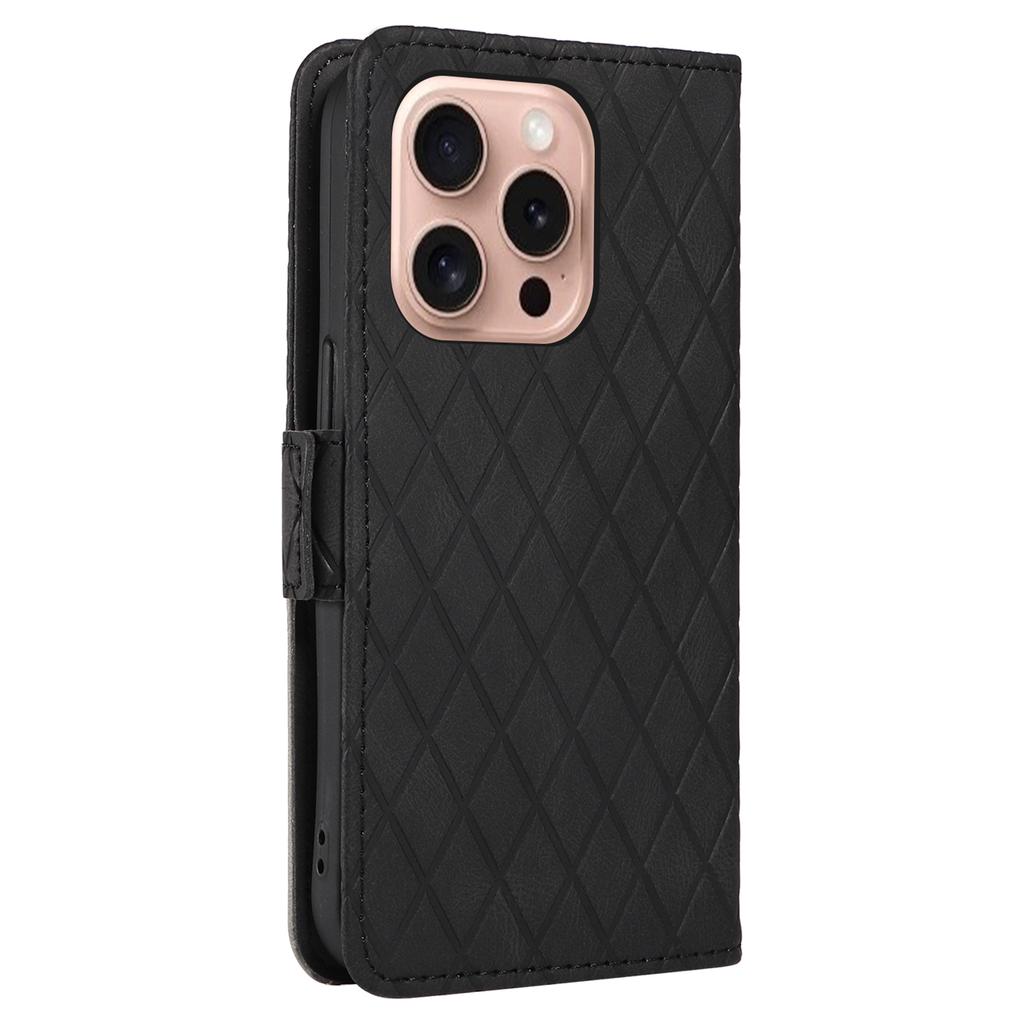 For iPhone 16 Pro Case Rhombus Grid PU Leather Wallet Mobile Phone Cover