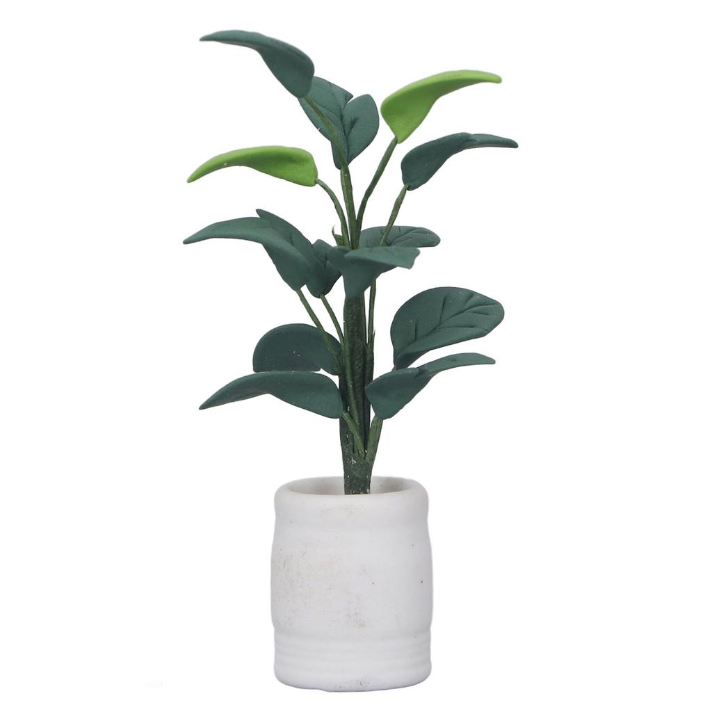 1:12 Dollhouse Potted Leafed Plant Model Miniature Green Bonsai Model Dollhouse Decoration