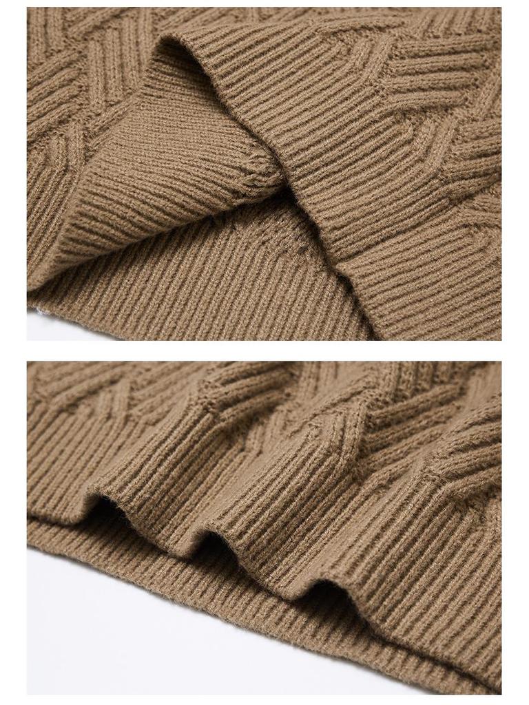 2025 Autumn/Winter Men's Round Neck Trendy Cable Knit Sweater Jacket