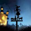 Spooky Halloween Garden Stakes Set with Witch Pumpkin and Black Cat Silhouettes - Metal Outdoor Decor for Lawn and Yard