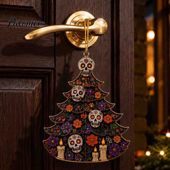 Orange Purple Festive Accents Halloween Tree Acrylic Hanging Ornament, Pumpkin Ghost Skull Seasonal Lightweight Haunted House Props Decor, Spooky