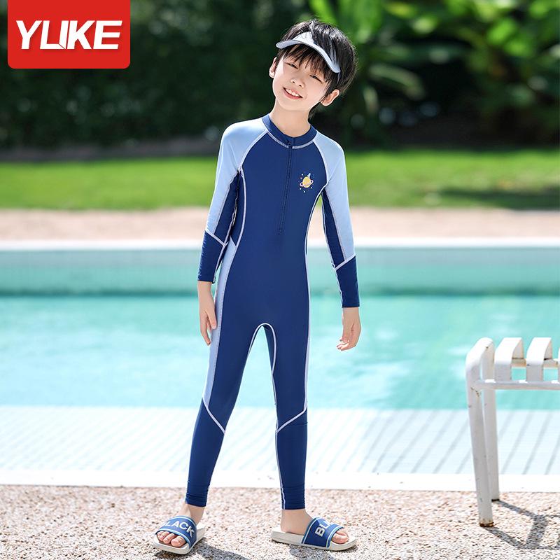 

2025 New Style Children s Quick-Dry Long Sleeve One-Piece Swimsuit with Sun Protection for Boys 6XL темно-синий