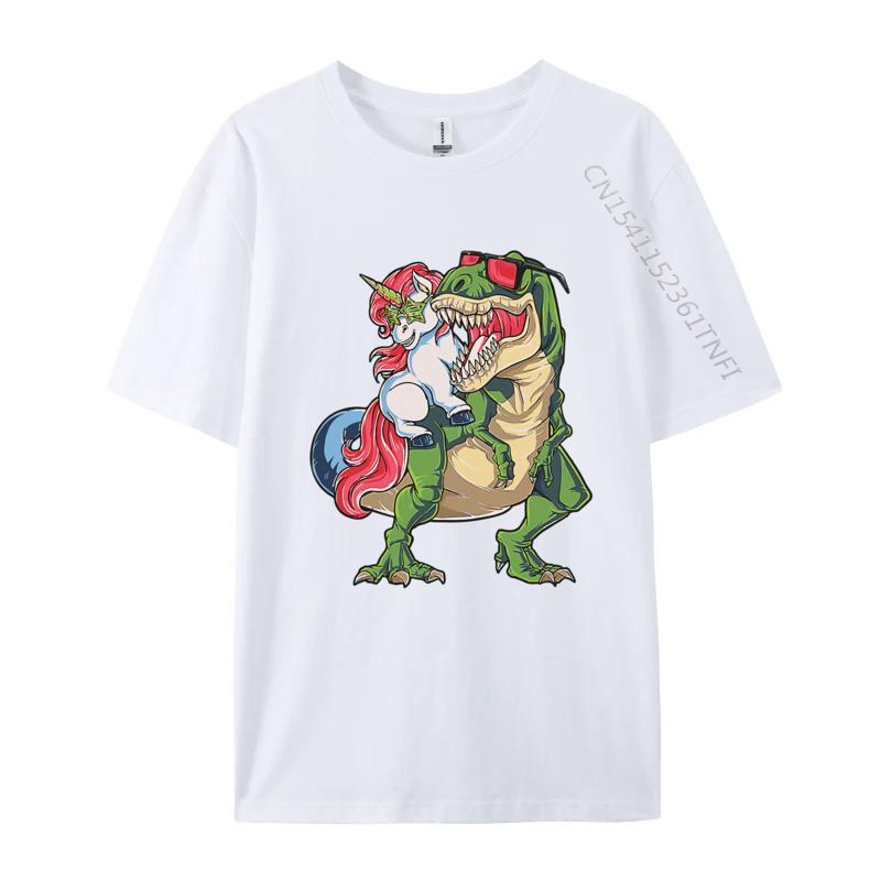 

Funny T Shirts Mens Designer Clothes Unicorn Riding T Rex Dinosaur Rainbow T Shirts Men Cotton Tees Tops S