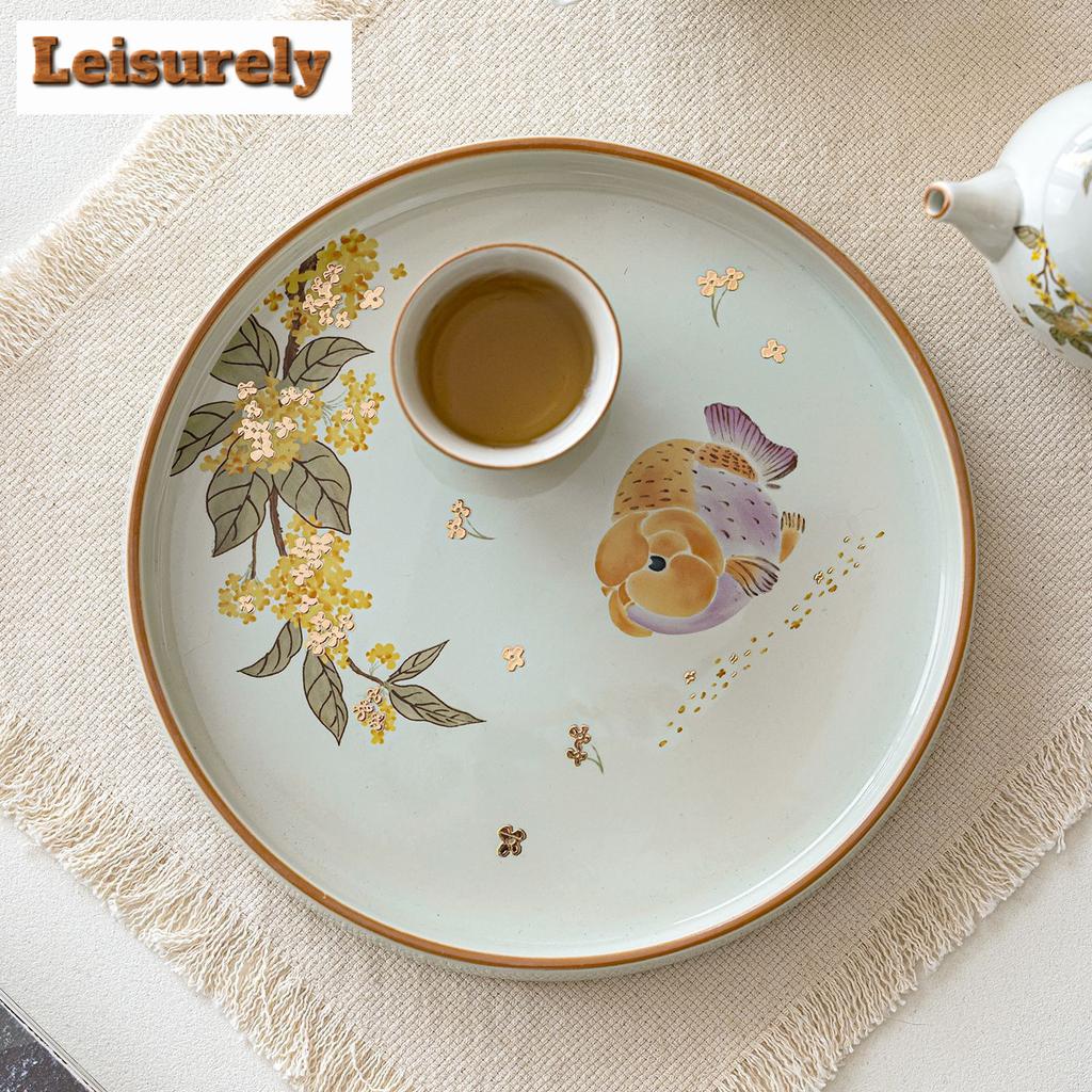 Pflanzenasche Gold Osmanthus Fisch Tee Tablett Kuchenständer Kaffee Aufbewahrungsbrett Organizer Schreibtisch Geschirr zum Servieren Cafés Zubehör Handwerk