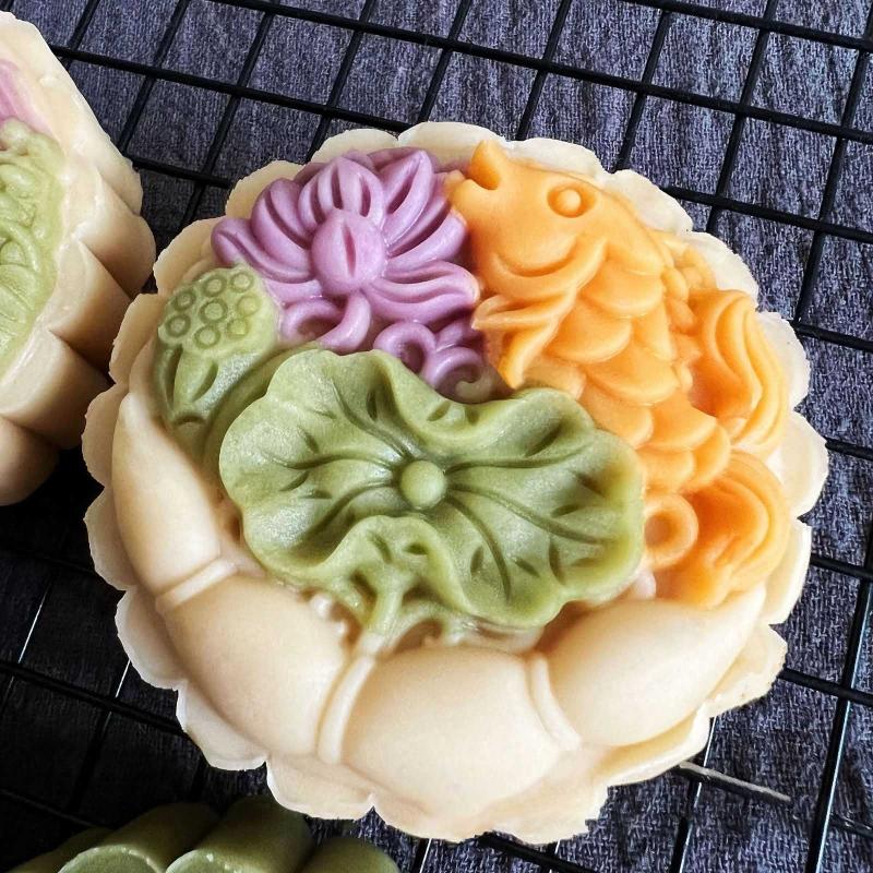 150g/200g Mondkuchenform Gebäckformen Mondkuchenstempel Handdruckwerkzeug Blumenform Kunststoffmaterial Backzubehör