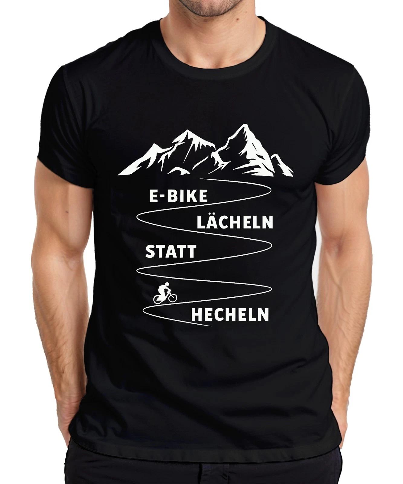 E Bike Lächeln statt Hecheln E Bike Geschenk Alpen Biker Berge Herren T-Shirt XL